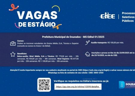 Prefeitura recebe inscrições para estágio de estudantes com bolsa de até R$ 1,1 mil